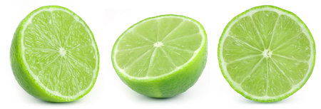 Half of lime citrus fruit isolated on white background. collection.