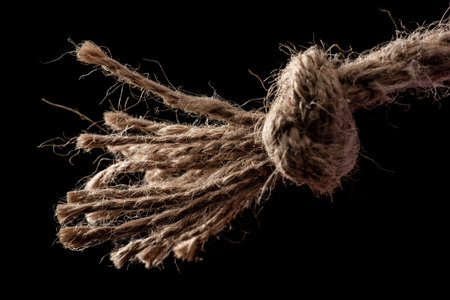 Old rope knot on black background.の写真素材