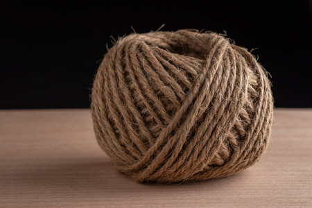 Coil rope on wooden backgroundの写真素材