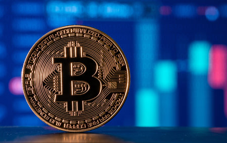 Cryptocurrency. Bitcoin price fluctuations. The chart shows the fall and rise in the price of...