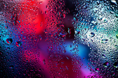 Condensation on the clear glass window. water drops. Rain. abstract background texture.の写真素材
