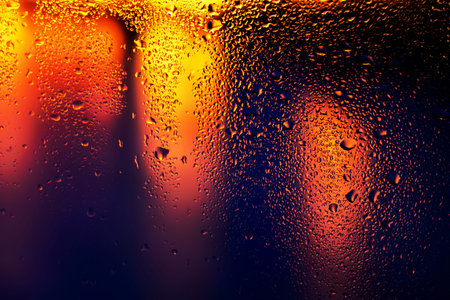 Condensation on the clear glass window. water drops. Rain. abstract background texture.の写真素材
