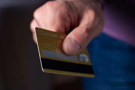 Man hand with credit card for pay close up.
