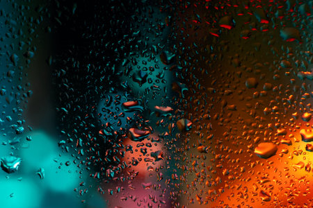 Condensation on the clear glass window. water drops. Rain. abstract background texture.
