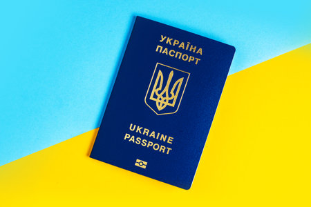 Passports of Ukraine on the background of the Ukrainian flag.の写真素材