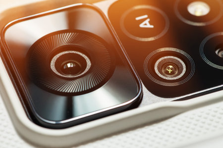 Detail of lens modern smartphone camera, close up.