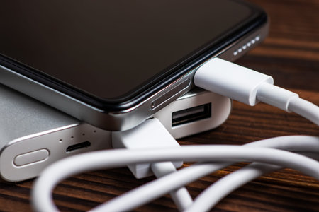 Portable power bank in a charger smartphone process.