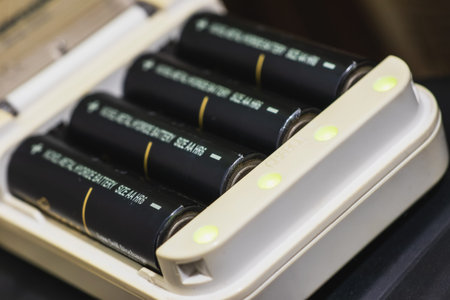finger batteries AA are charged in the charger.