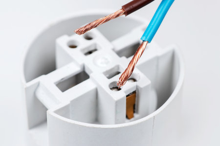 Closeup of a electric cable and lamp holderの写真素材