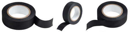 roll of black rag sticky duct tape on white background,の写真素材