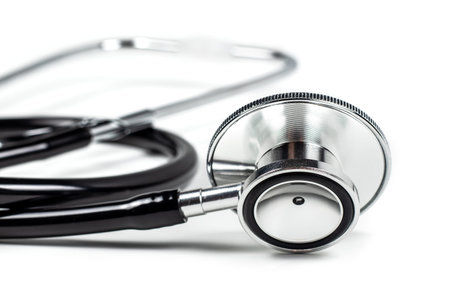 Black stethoscope on white background. Healthcare copceptの写真素材