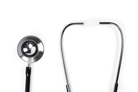 Black stethoscope on white background. Healthcare copceptの写真素材