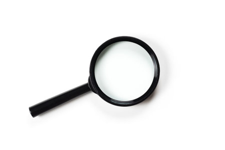 Magnifying glass or lens on white, top viewの写真素材