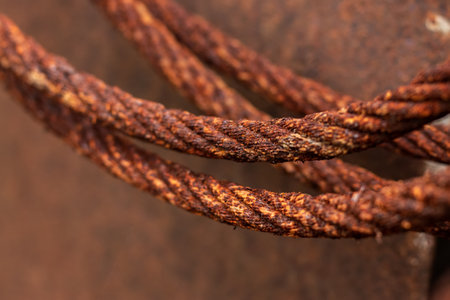Macro view on an old and rusty steel cable.の写真素材
