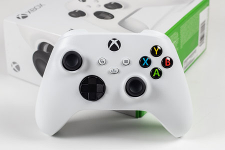 Xbox Series S game controller - August 30, 2023 - Dnipro, Ukraine.のeditorial素材