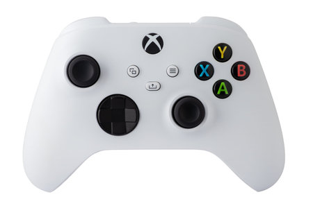 Xbox Series S game controller on white - August 30, 2023 - Dnipro, Ukraine.