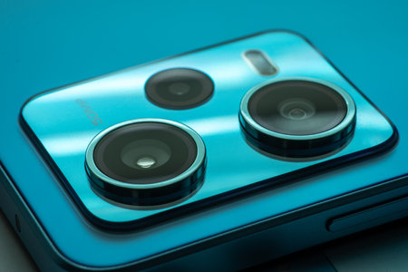 Smartphone triple camera image with selective focus.の写真素材