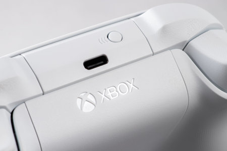 Xbox Series S game controller close up - August 30, 2023 - Dnipro, Ukraine.