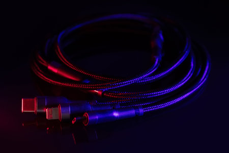 digital computer or smartphone cables. USB type c, mini-usb, lightning connector. on dark...