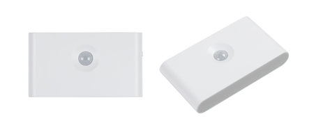 Small solar night led light with motion sensor on white backgroundの写真素材