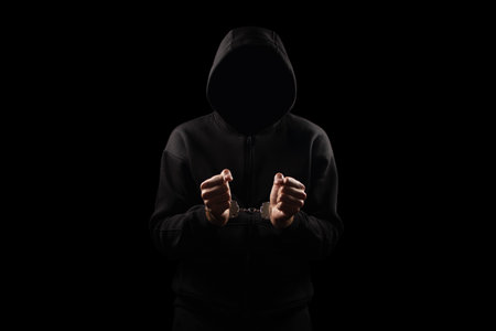 Computer hacker in handcuffs. Cyber crime