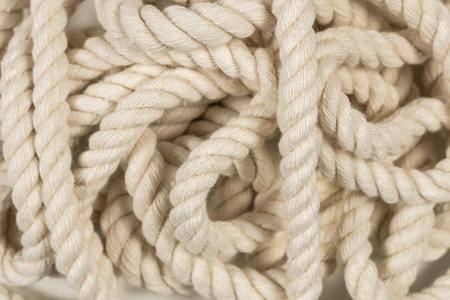 Rope detail. Close-up of its rope texture Depth of field minimalism ropes.の写真素材