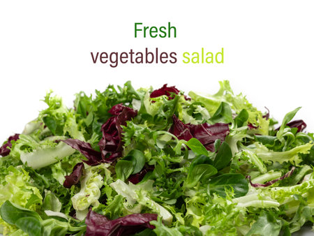 Mixed salad leaves frisee, radicchio and lamb's lettuce. Background, texture.の写真素材