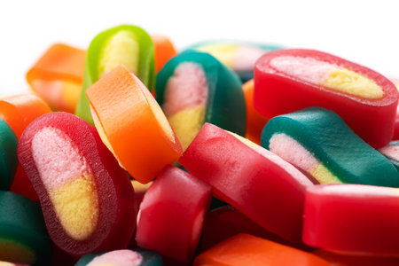Colorful jelly candies on white background, close up.の写真素材