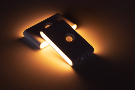 Two small solar night led light with motion sensorの写真素材