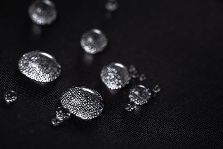 Many water drops on waterproof impregnated fabric.の写真素材