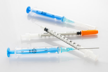 medical syringes on white background.の写真素材