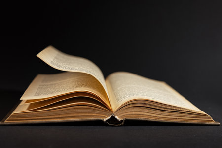 Open vintage book, on background.の写真素材