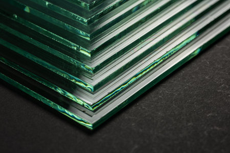 Glass Factory produces a variety of transparent glass thicknesses.の写真素材