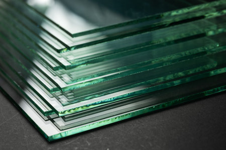 Glass Factory produces a variety of transparent glass thicknesses.の写真素材