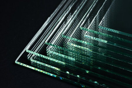 Glass factories produce glass used in buildings and homes. There are many different thicknesses and sizes.の写真素材