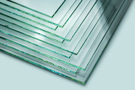 Glass factories produce glass used in buildings and homes. There are many different thicknesses and sizes.の写真素材
