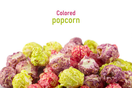 Colorful popcorn on white background close up.の写真素材