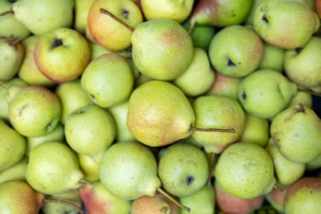 fresh ripe pears as background, top view.の写真素材