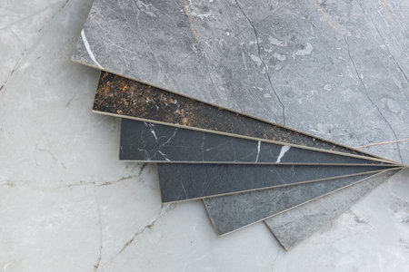 Porcelain stoneware factory produces a variety of tile thicknesses and sizes.の写真素材