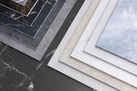 Tile of factory manufacturing porcelain stoneware panels cut to size.の写真素材