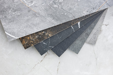 Tile of factory manufacturing porcelain stoneware panels cut to size.