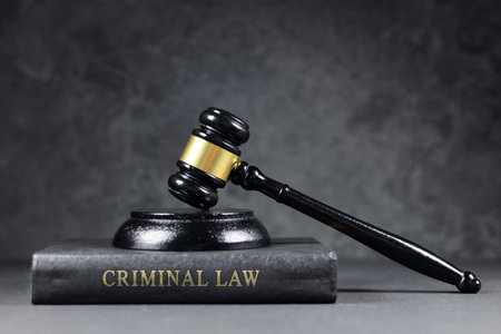 Judge gavel and law books in court, law and justice background concept with copy space.の写真素材