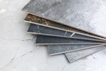 Tile of factory manufacturing porcelain stoneware panels cut to size.