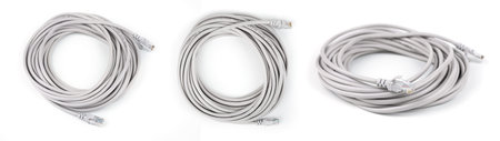 RJ45 Ethernet Network Internet Cable isolated on a white background.