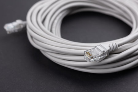network cable, isolated on white background. Closeup LAN cables with connector. Lan cable for...