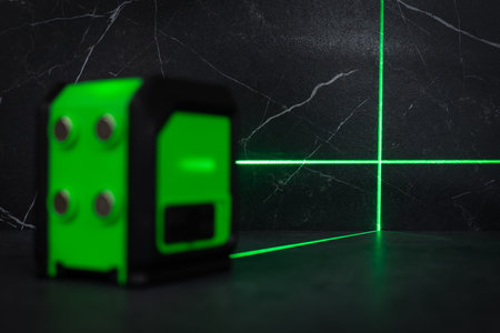 Laser level when building a wall of blocks. laser level for determining precise lines and levels at...