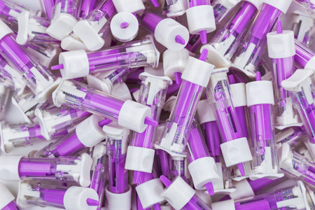 Disposable safety lancets. Automatic lancet scarifier for painless blood sampling. Blood test with a...
