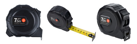 Black tape measure isolated on white background.