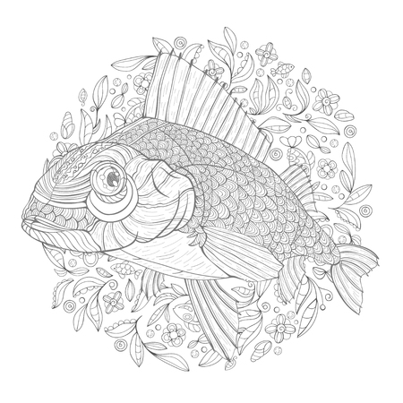 Hand drawn decorated cartoon background with algae. Image for adult and children coloring books. Vector illustrationのイラスト素材