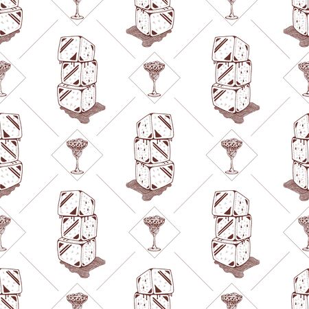 Seamless pattern with ice cubes and cocktails on a white background. Vector illustrationのイラスト素材